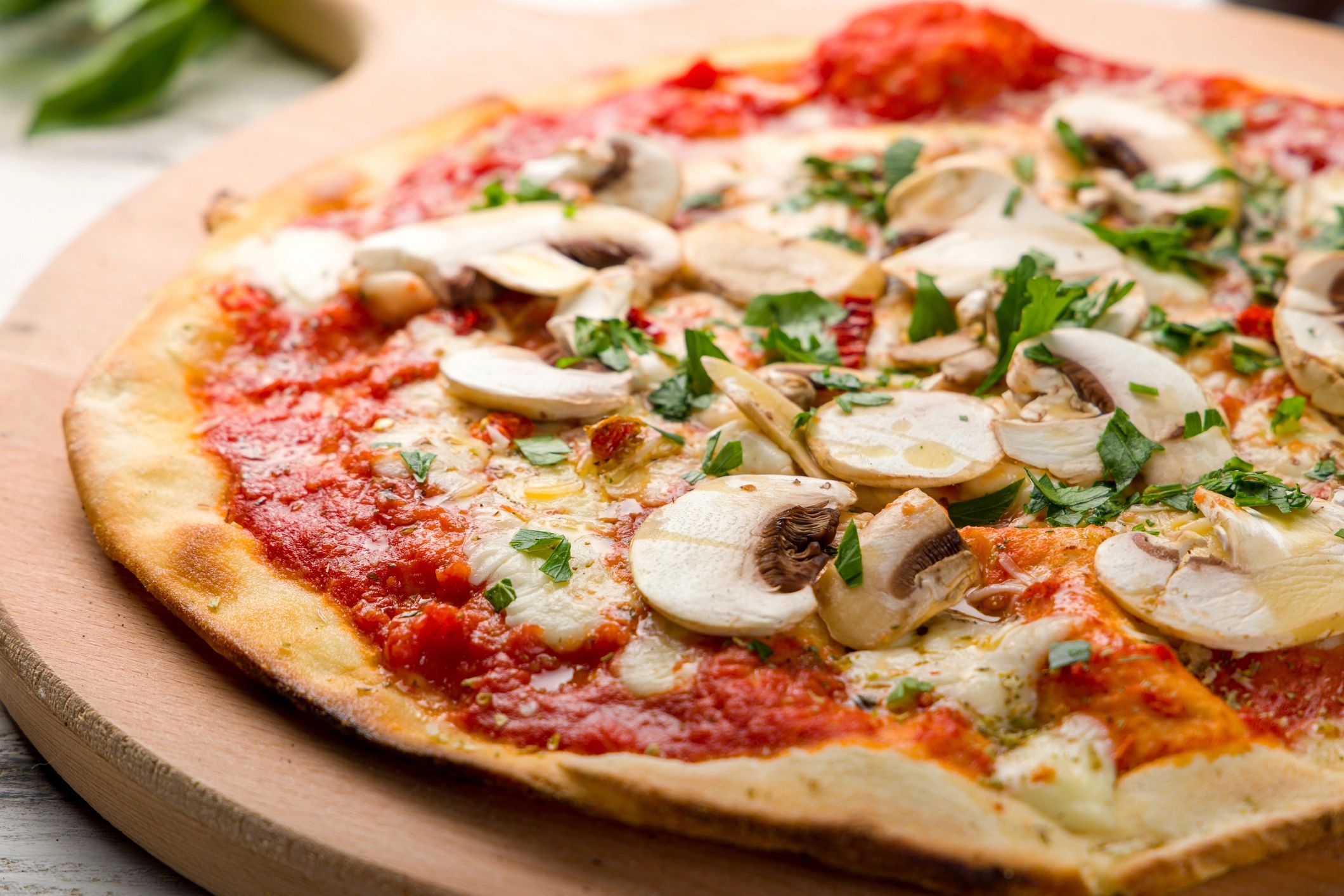 Mushroom pizza close up